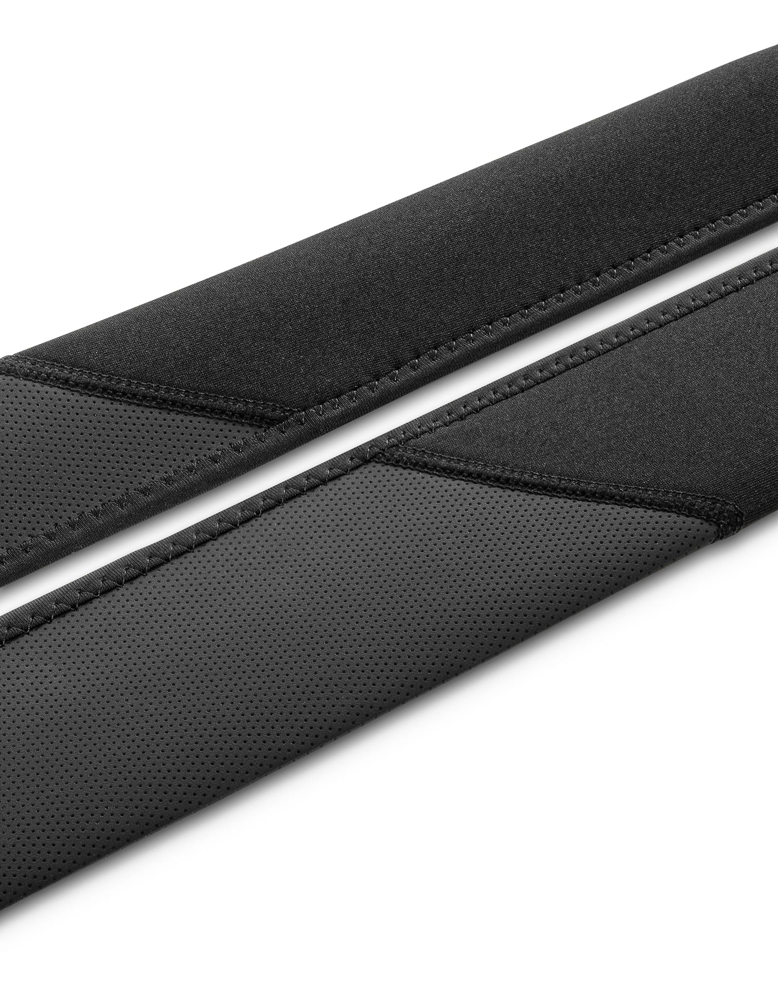 Detailaufnahme zweier schwarzer Nays Pro Tackle Rod Sleeves. Gut zu sehen ein moderner Material-Mix aus perforierter Oberfläche und Neopren.