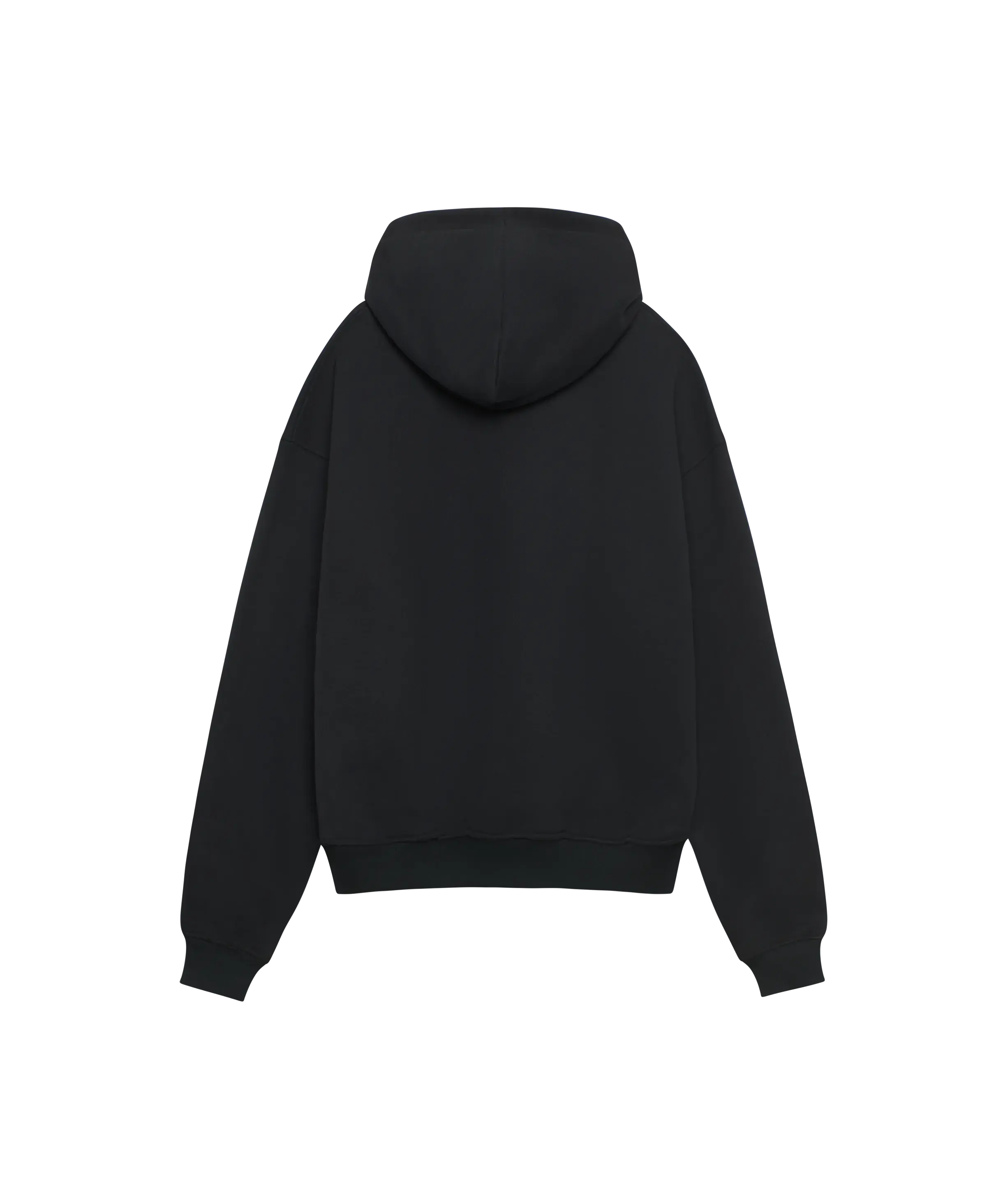 Rückansicht des Nays Understatement Hoodie in Schwarz mit Kapuze, langen Ärmeln und gerippten Bündchen, ohne sichtbare Logos oder Grafiken.