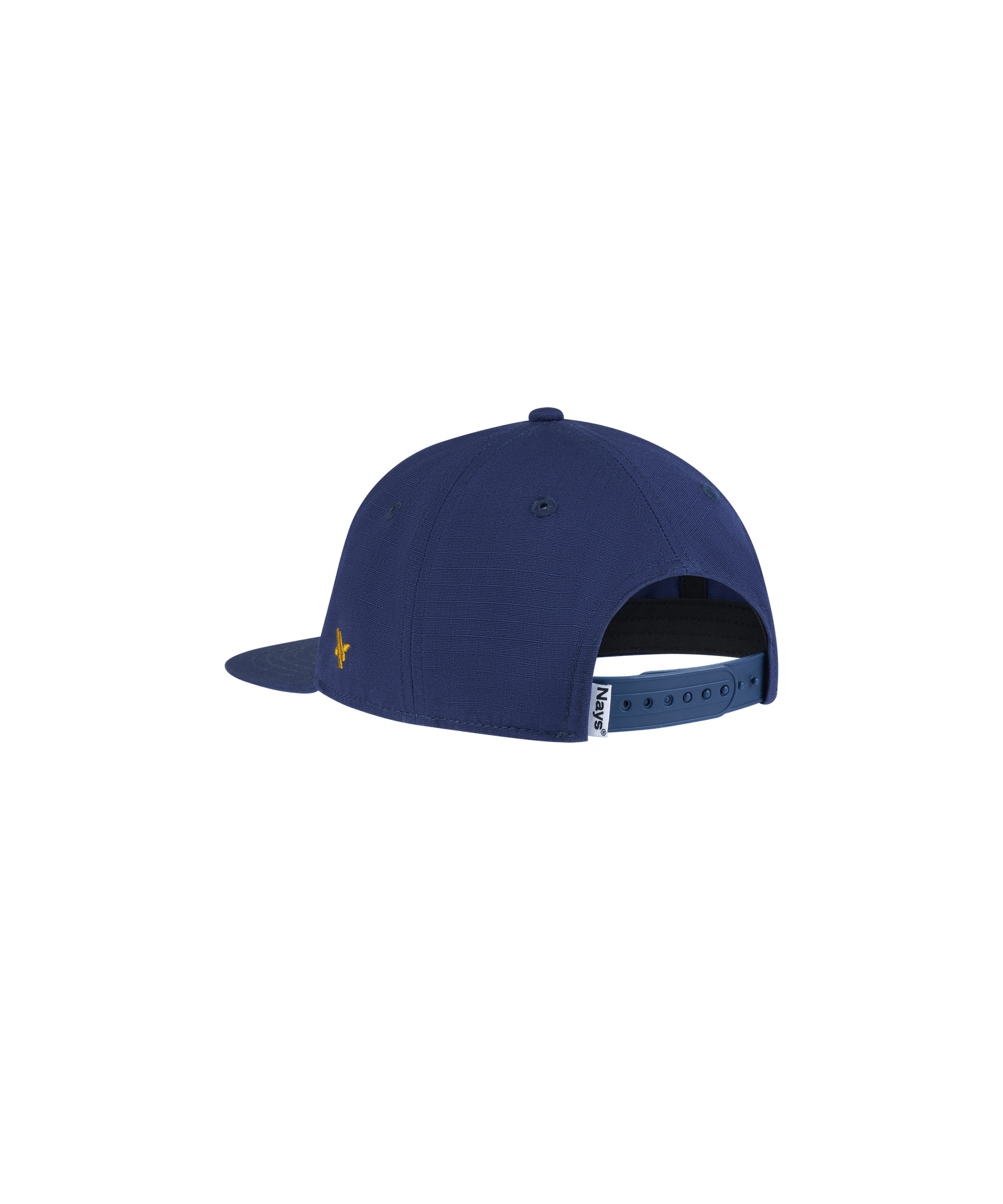 Rückansicht der navyblauen Nays Snapback Cap mit verstellbarem Riemen und Branding.