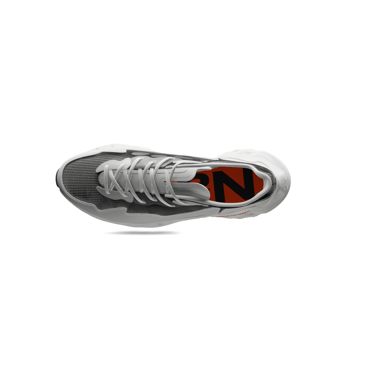 Flowers For Society Seed.One Nays Sneaker, Nahaufnahme eines einzigartigen Schuhs aus der Kollaboration, bekannt für innovative Silhouetten und fortschrittliches Design.