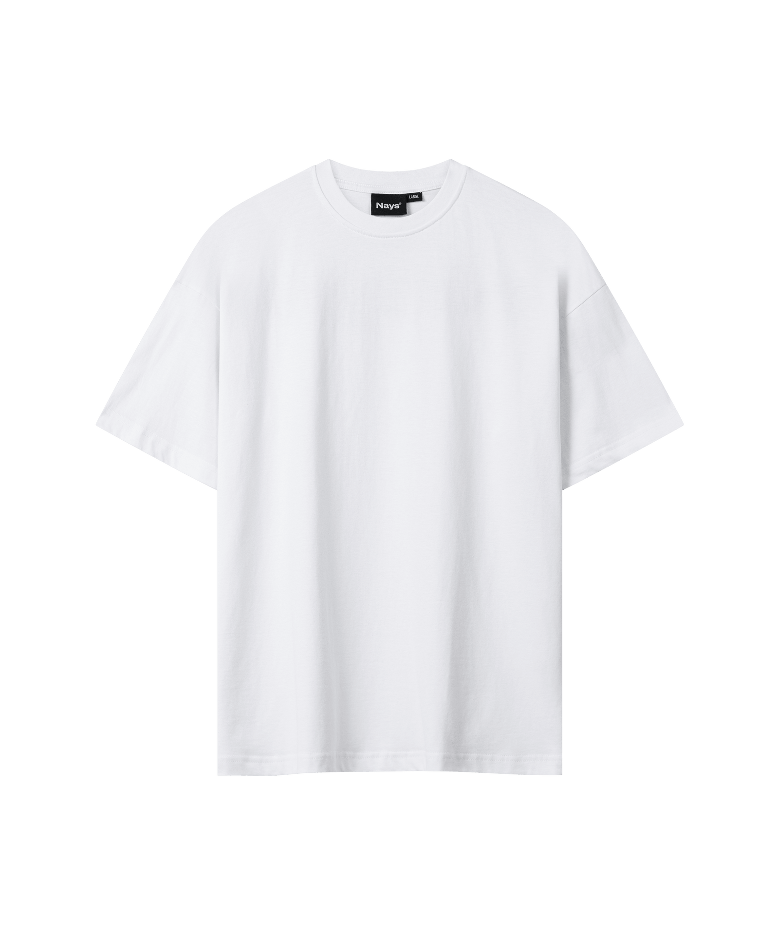 Das Bild zeigt die Front-Ansicht eines weißen T-Shirts. Es sind keine weiteren Details zu erkennen.