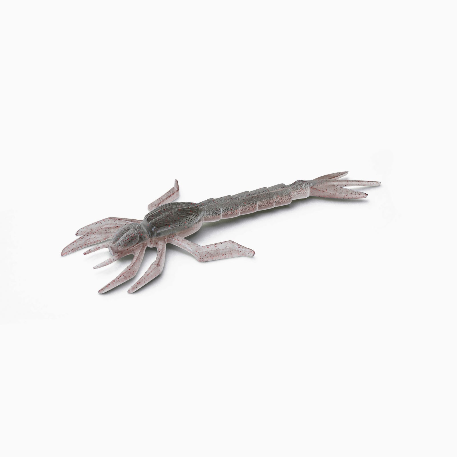 Gummiköder in Grautönen mit roten Flakes, Insektenform, ideal für das Raubfischangeln auf Barsch, Zander und Co.
