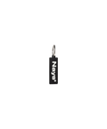 Nays Key Chain: Schwarzer rechteckiger Schlüsselanhänger mit weißem Text, kombiniert robustes Gummi und langlebiges Metall im modernen Design.