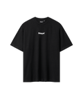 Das Bild zeigt ein schwarzes Basic T-Shirt mit kleinem, mittig auf der Brust platziertem weißen Nays-Logo-Print.
