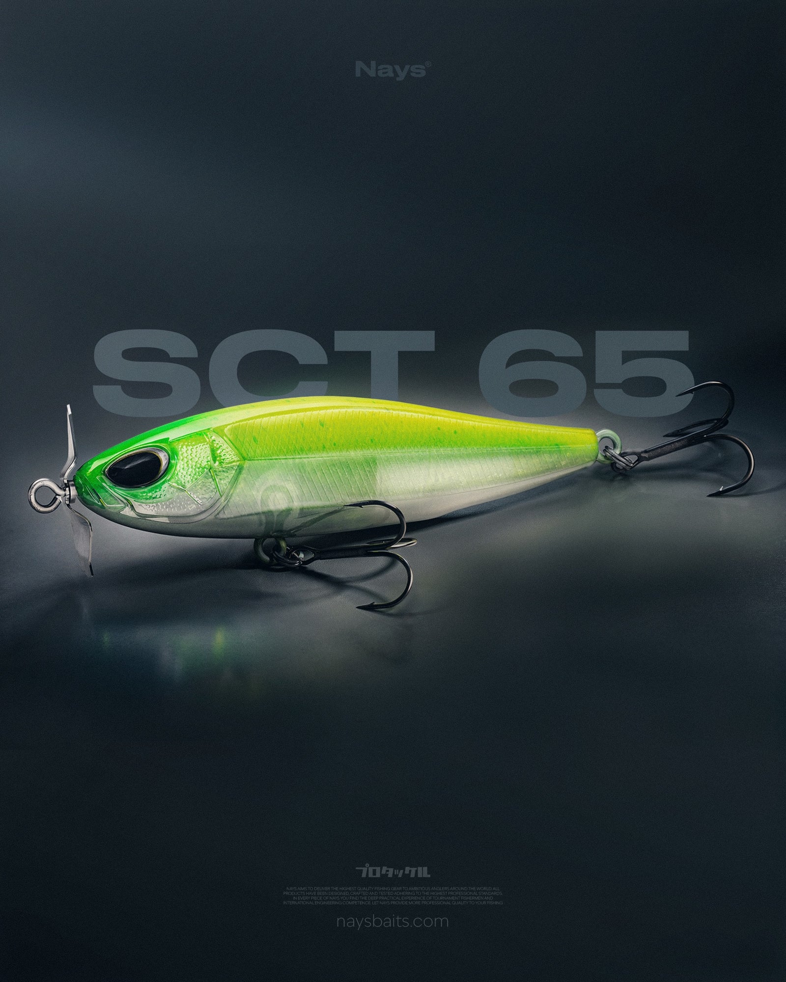 Nays SCT 65 Topwater-Köder in Chartreuse-Weiß.