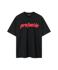 Schwarzes Nays Pro Tackle T-Shirt mit rotem Schriftzug - Frontansicht.