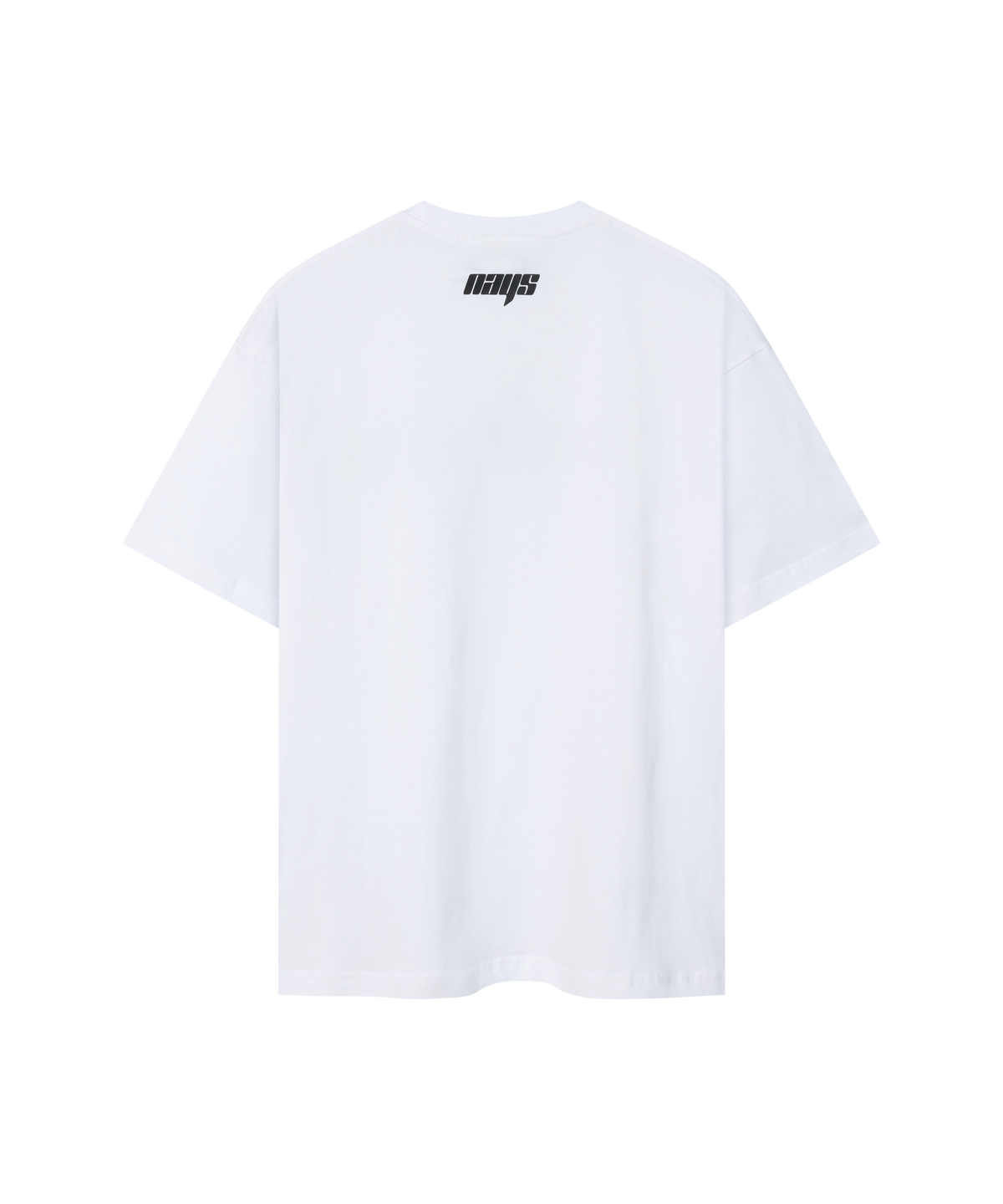 Weißes Nays Pro Tackle T-Shirt mit schwarzem Logo am Nacken - Rückansicht.