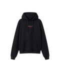 Schwarzer Kapuzen-Pullover mit rotem Nays-Logo-Schriftzug mittig auf der Brust; darunter drei weitere, kleine Symbole in einer Reihe.