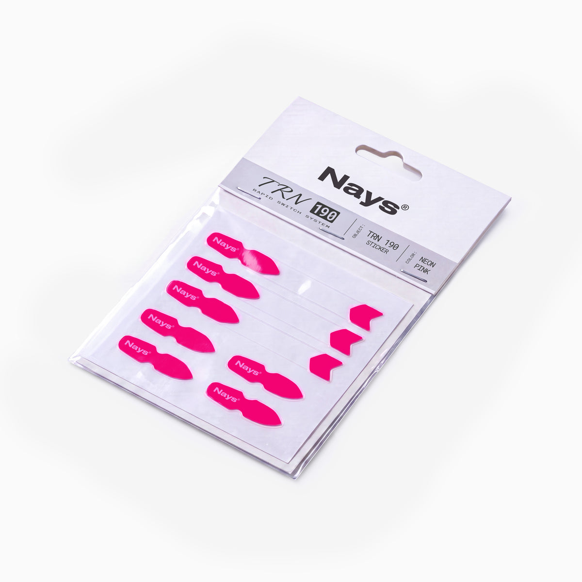Nays TRN 190 Swim Bait Sticker in der Farbe Neon Pink als Angel-Zubehör in der Verpackung.