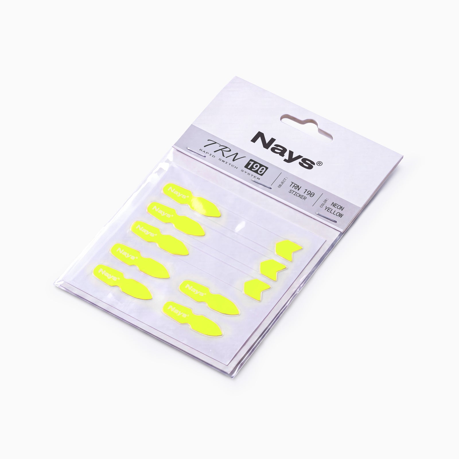 Nays TRN 190 Swim Bait Sticker in der Farbe Neon Gelb als Angel-Zubehör in der Verpackung.