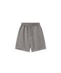 Das Produktbild zeigt die Nays Cotton Shorts in grau und einem dezenten, gesticktem Logo auf dem rechten Bein. Zu erkennen sind Zwei Seitentaschen und ein mit Bündchen einstellbarer Saum.