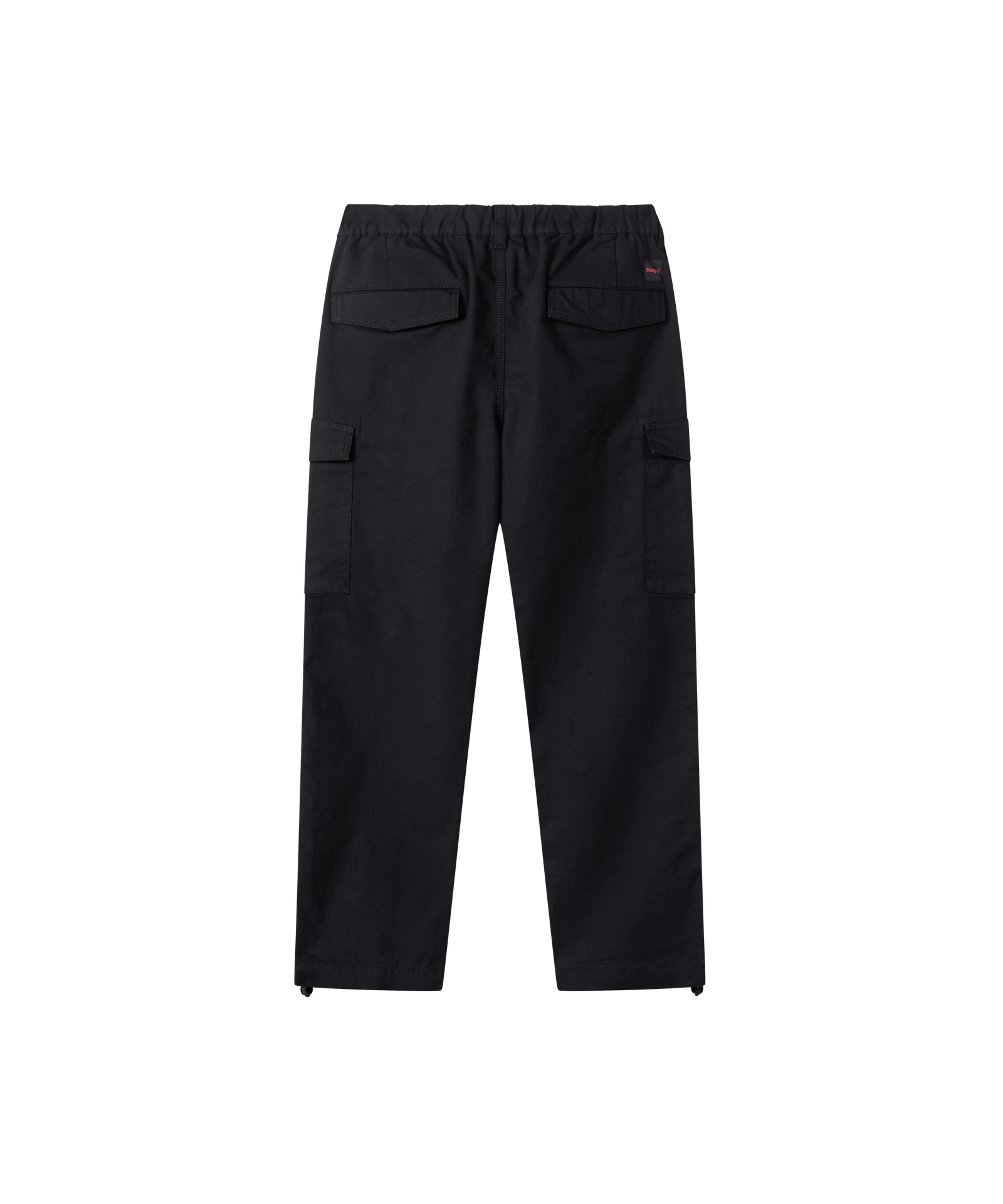 Das Bild zeigt die Nays Hose aus Baumwolle mit praktischen Seitentaschen, zwei Gesäß-Taschen und verstellbaren Hosen-Bündchen von hinten.