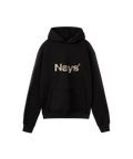 Frontansicht schwarzes Sweatshirt mit Kapuze von Nays mit Logo in camouflage.