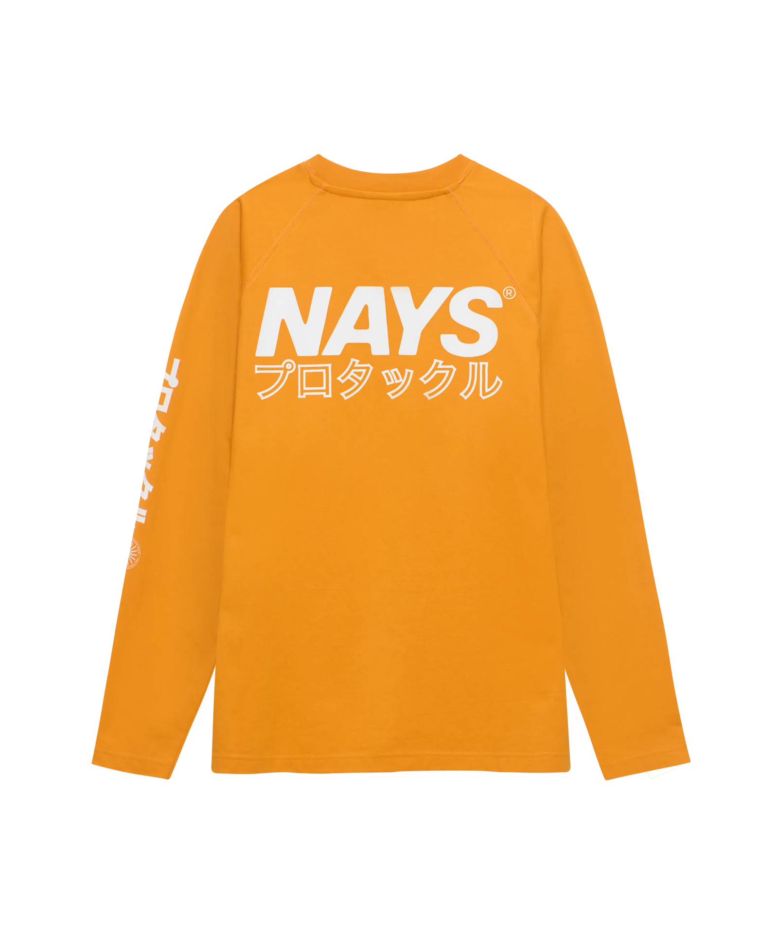 Nays Pro Tackle Langarm T-Shirt orange mit großem Back-Print in weiß.