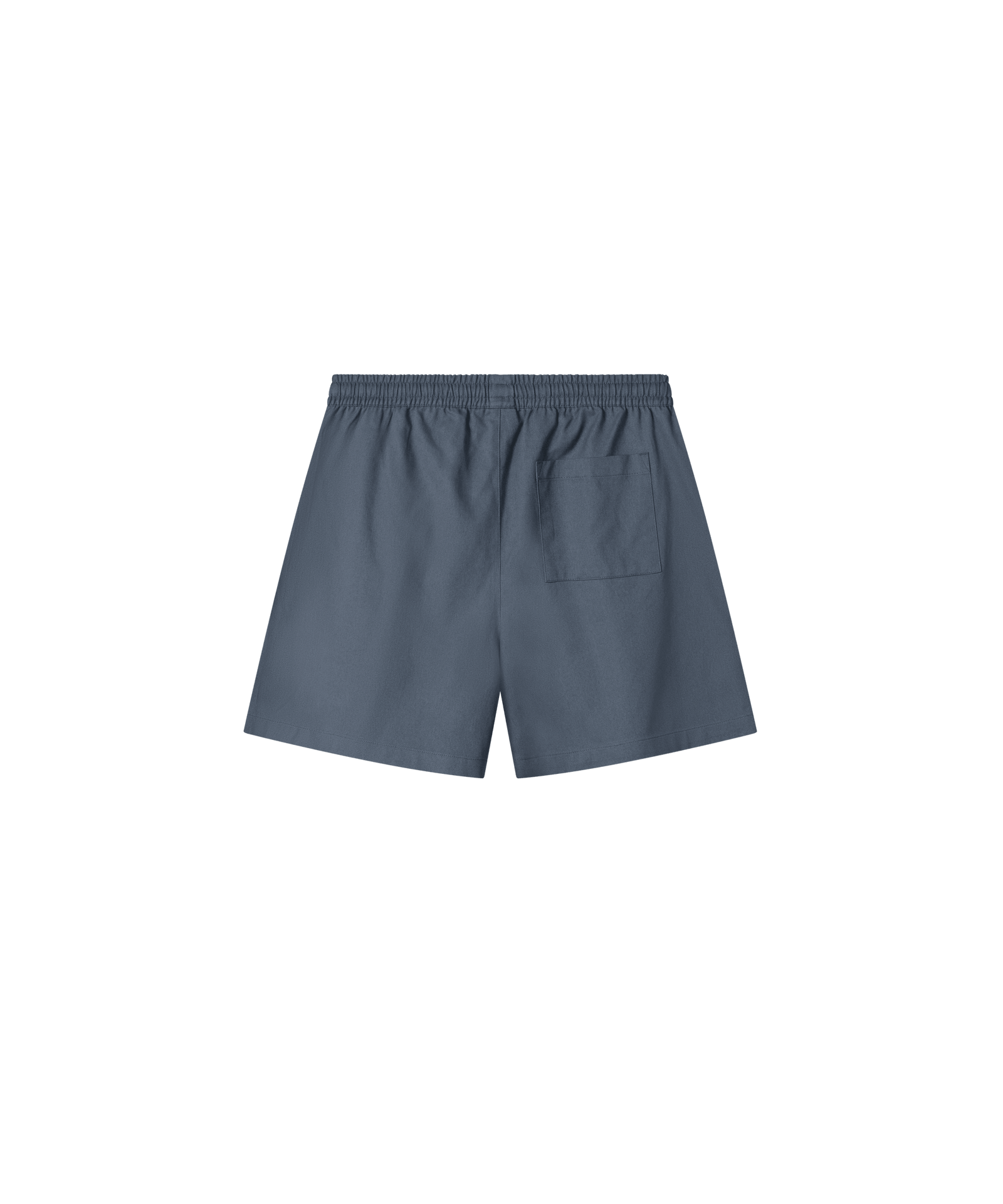 auf dem Produktbild ist eine blaugraue kurze Hose zu sehen. Die Hose besitzt rechts eine Gesäßtasche.