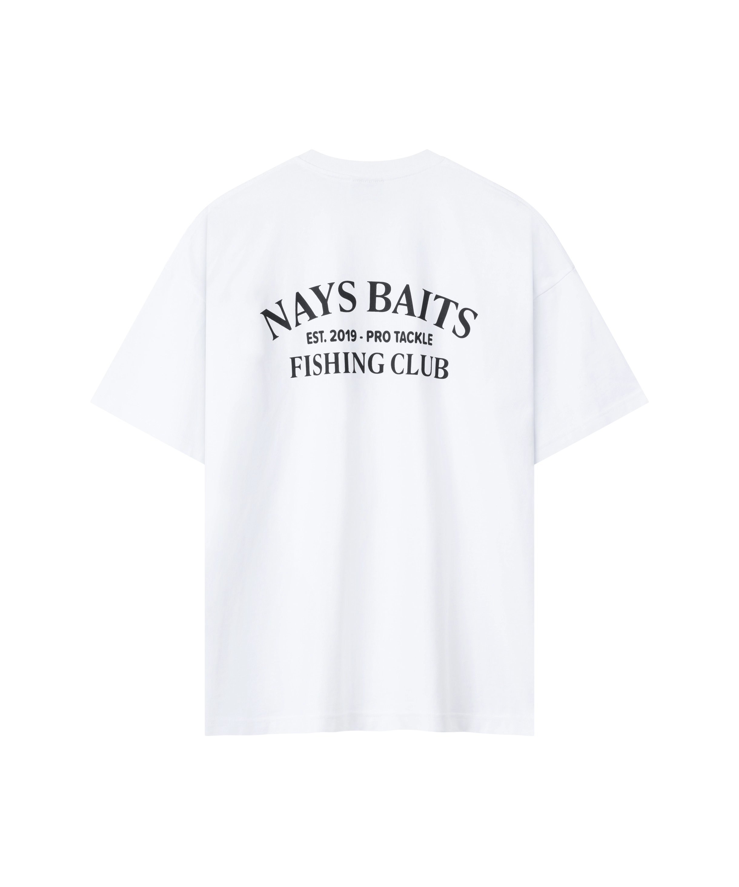 Nays Baits Fishing Club T-Shirt Weiß Rückenansicht großer Print.