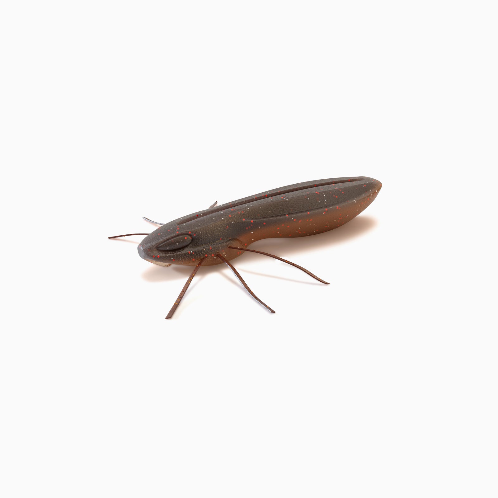 Gummiköder in Insektenform, braun-rot glitzernd, unter Anderem für das Angeln auf Barsch, Döbel und Forelle.
