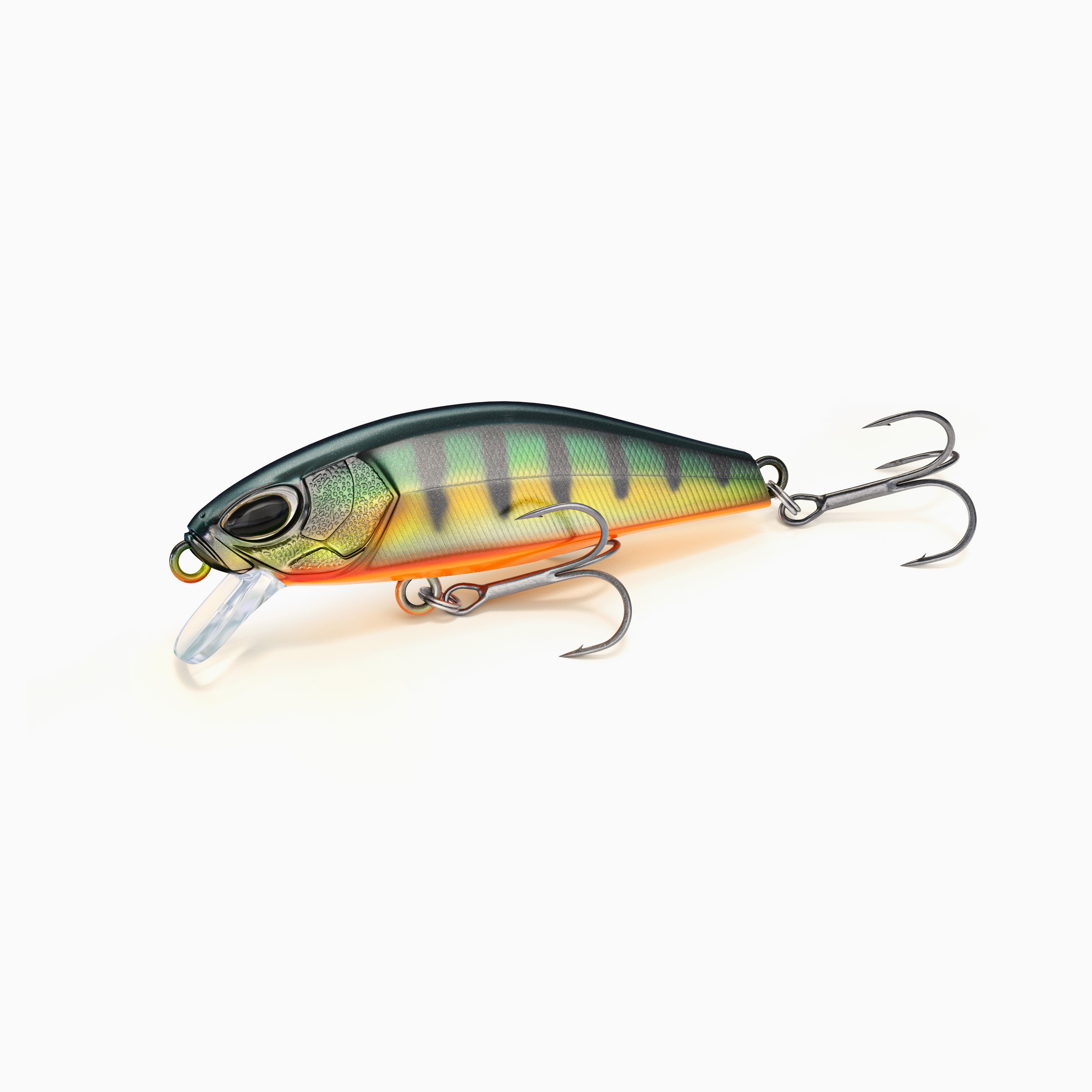 Auffälliger Fire-Tiger Minnow Wobbler, realistisches Augen Design, zwei Drillinge und transparente Tauchschaufel, ideal zum Angeln auf Barsch und Zander.