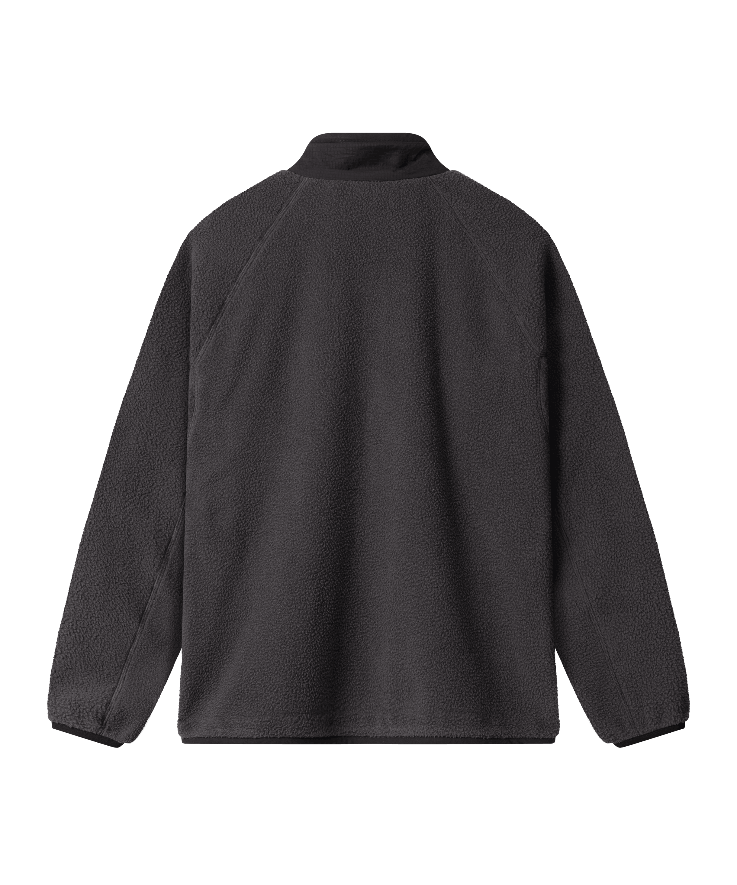 Rückenansicht einer grauen Fleecejacke von Nays mit Stehkragen und Raglanärmeln, schlicht und ohne sichtbare Verzierungen.
