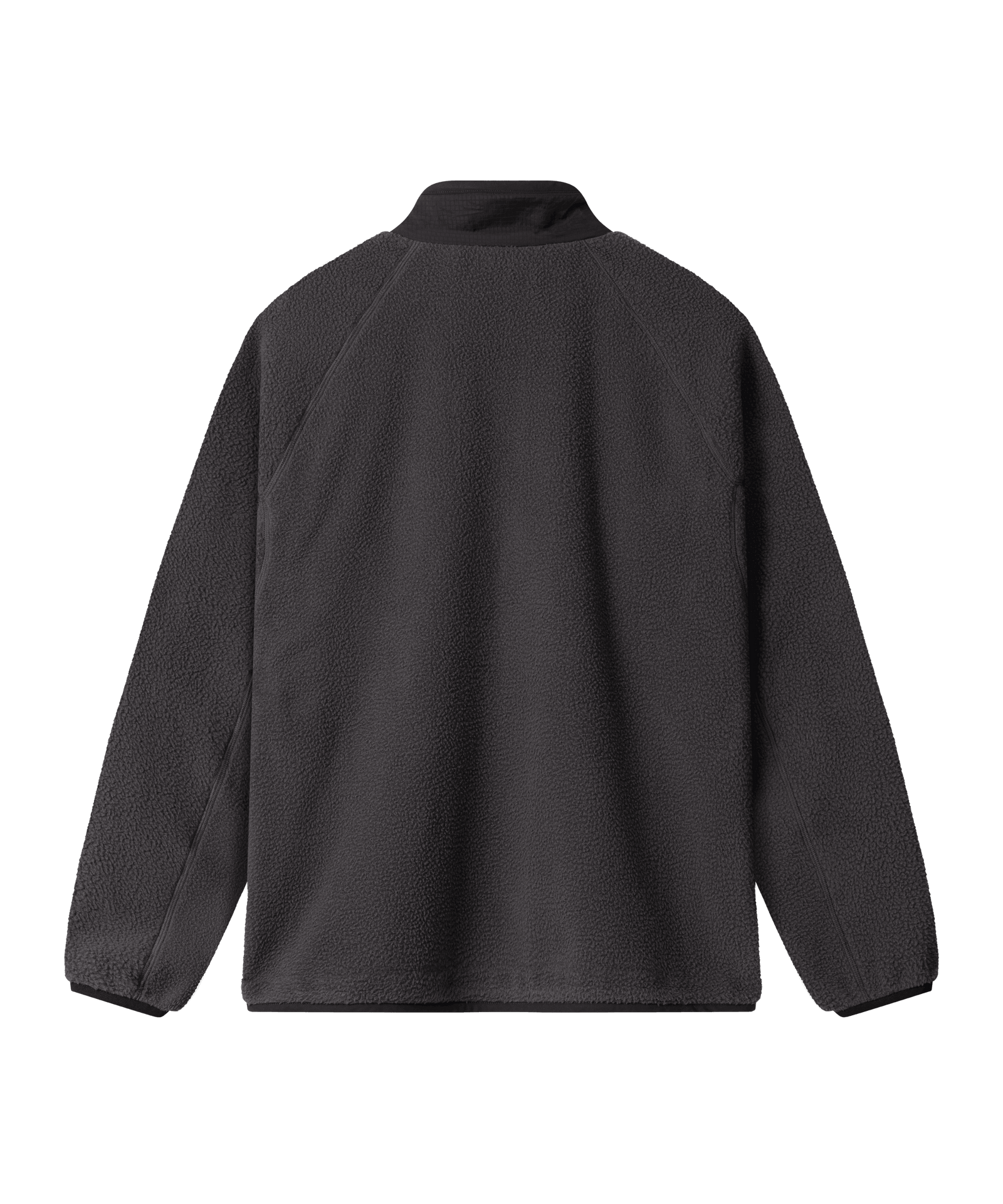 Rückenansicht einer grauen Fleecejacke von Nays mit Stehkragen und Raglanärmeln, schlicht und ohne sichtbare Verzierungen.
