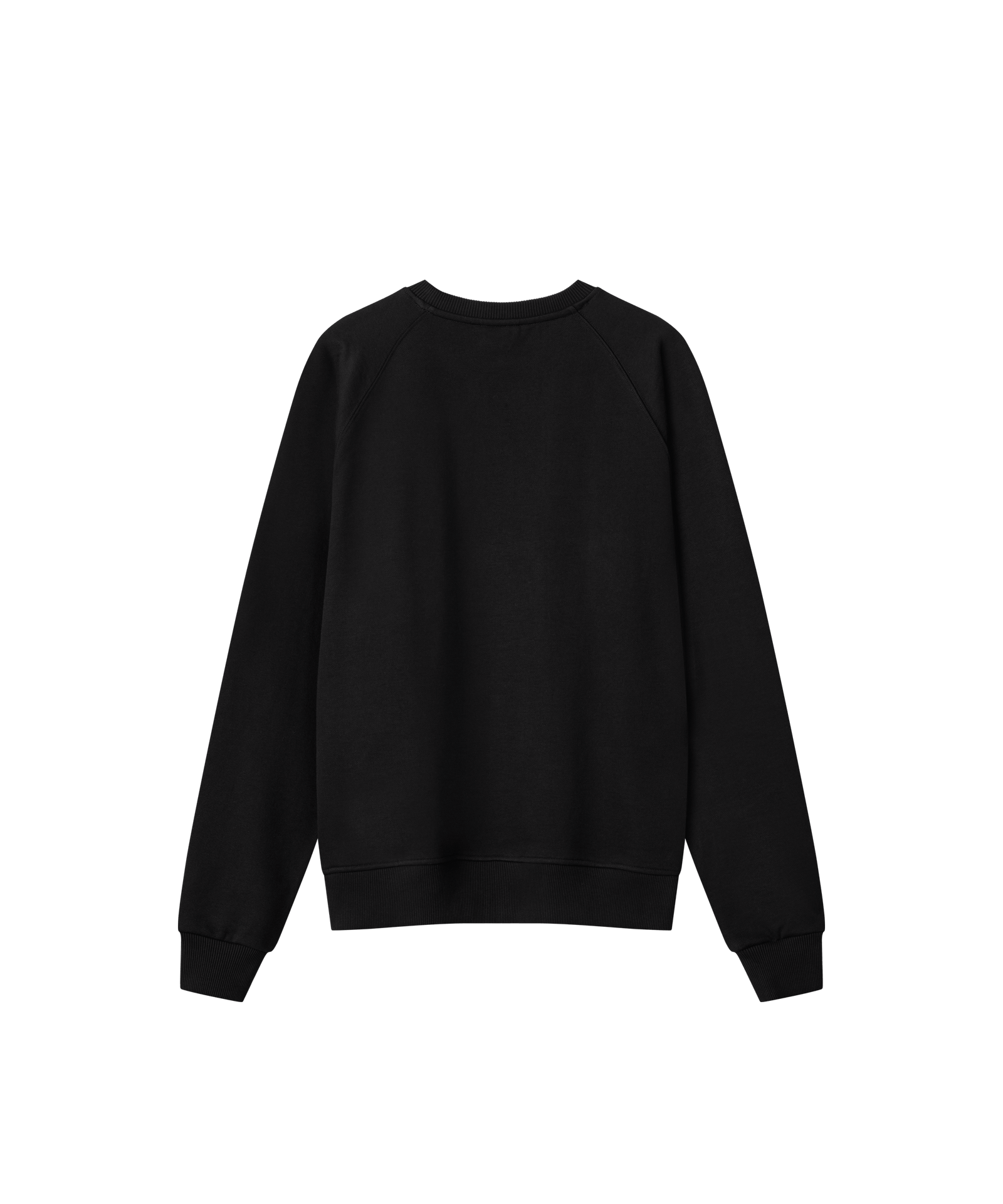 Die Rückseite eines schwarzen Pullovers. Es sind keine weiteren Merkmale zu erkennen.