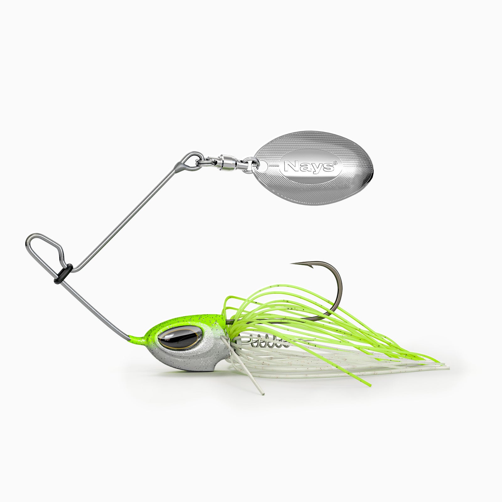 Nays XS Spinnerbait Angelköder Größe XS in Weiß-Chartreuse (Farbcode H06) mit silbernem Spinnerblatt.