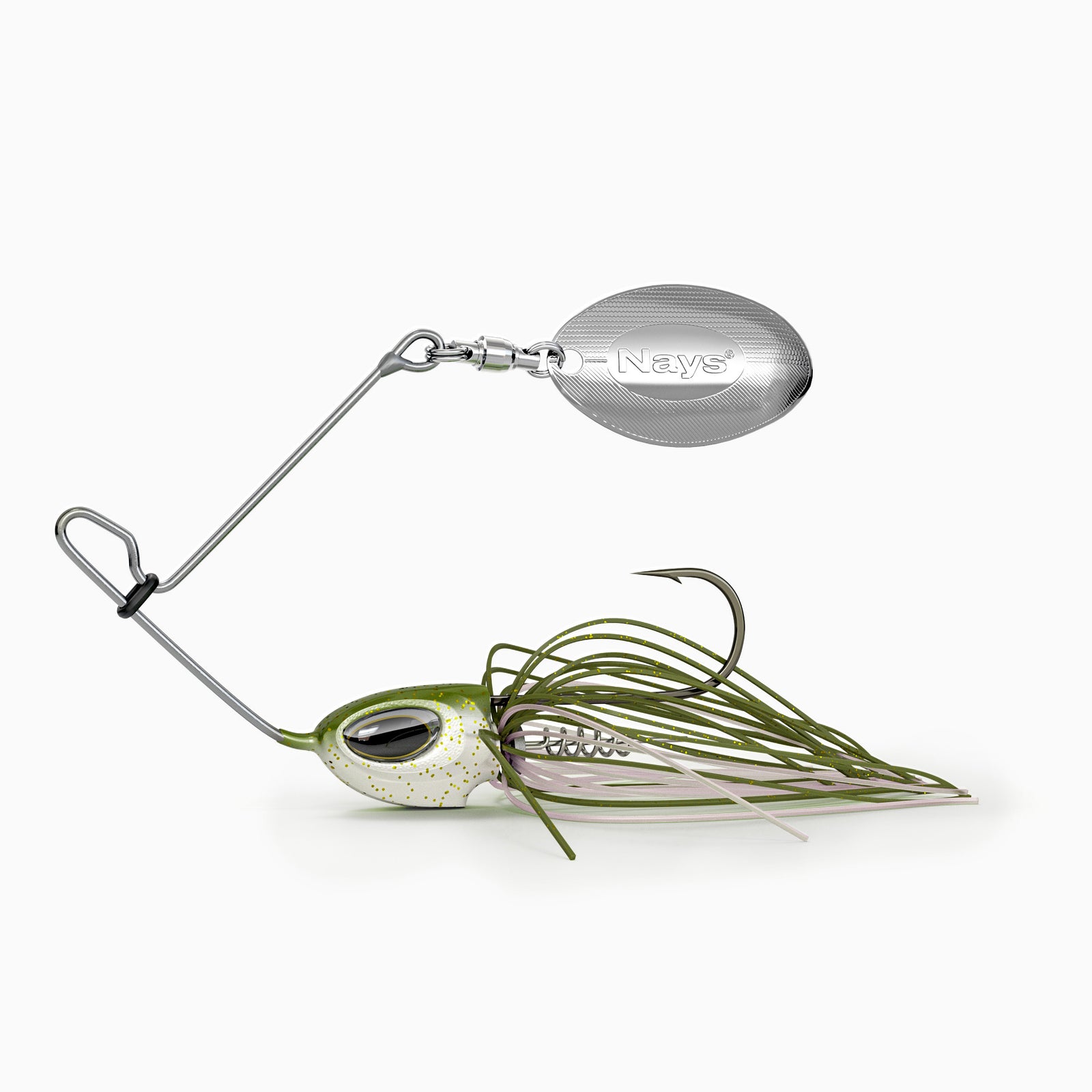 Nays Spinnerbait Angelköder Größe XS in Weiß-Grün (Farbcode H10) mit silbernem Spinnerblatt.
