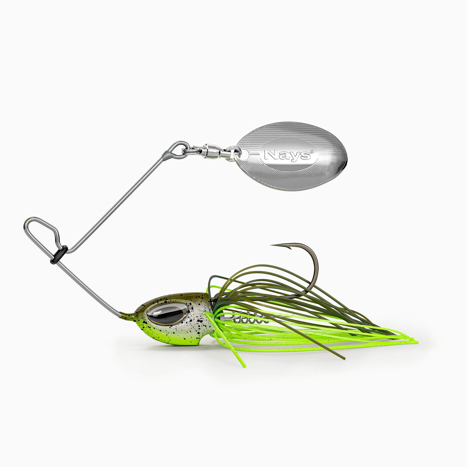 Nays Spinnerbait Angelköder Größe XS in Lime-Green (Farbcode H13) mit silbernem Spinnerblatt.