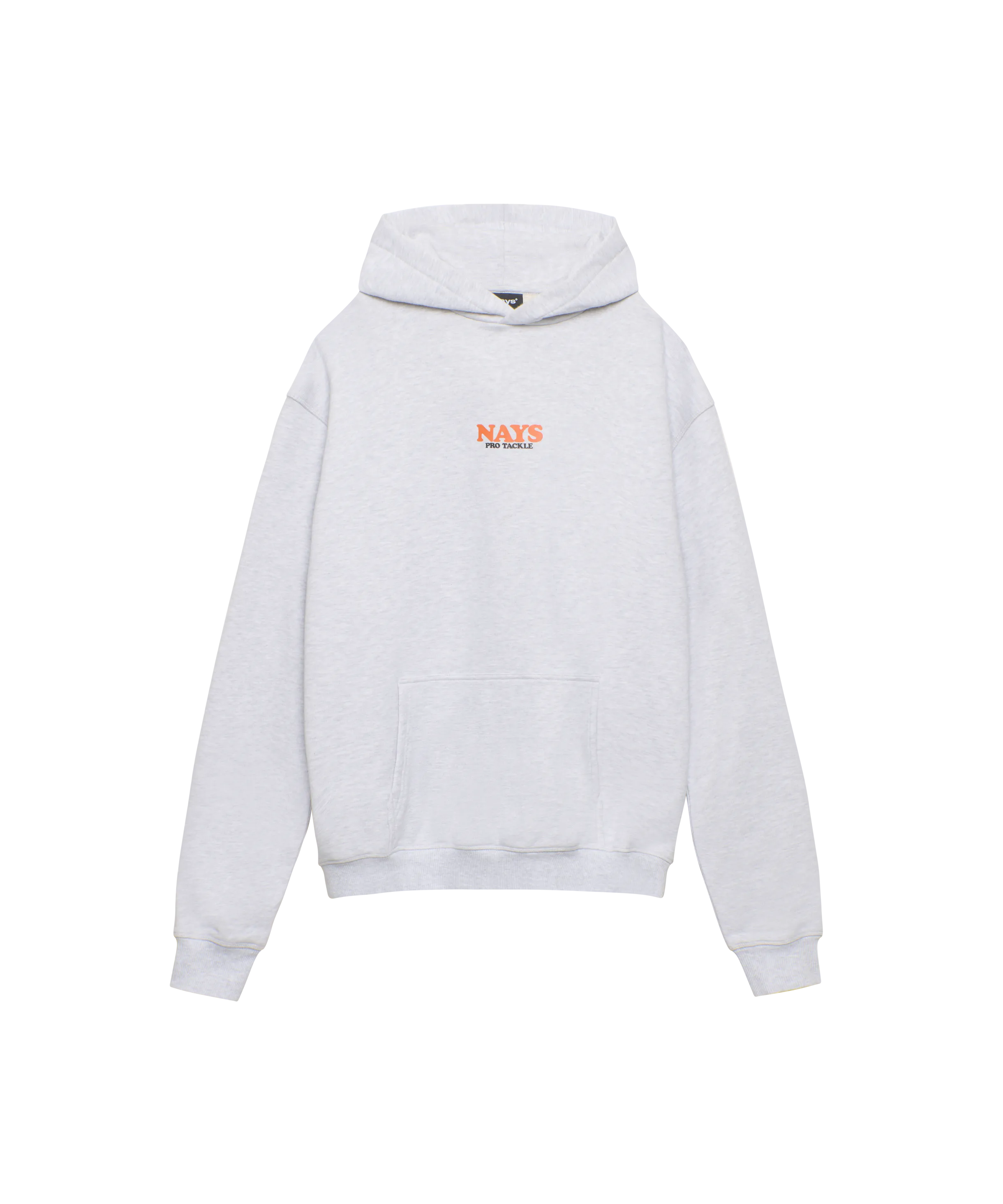 Nays Pro Tackle Hoodie in Hellgrau-Meliert mit orangem Logo-Print mittig auf der Brust.