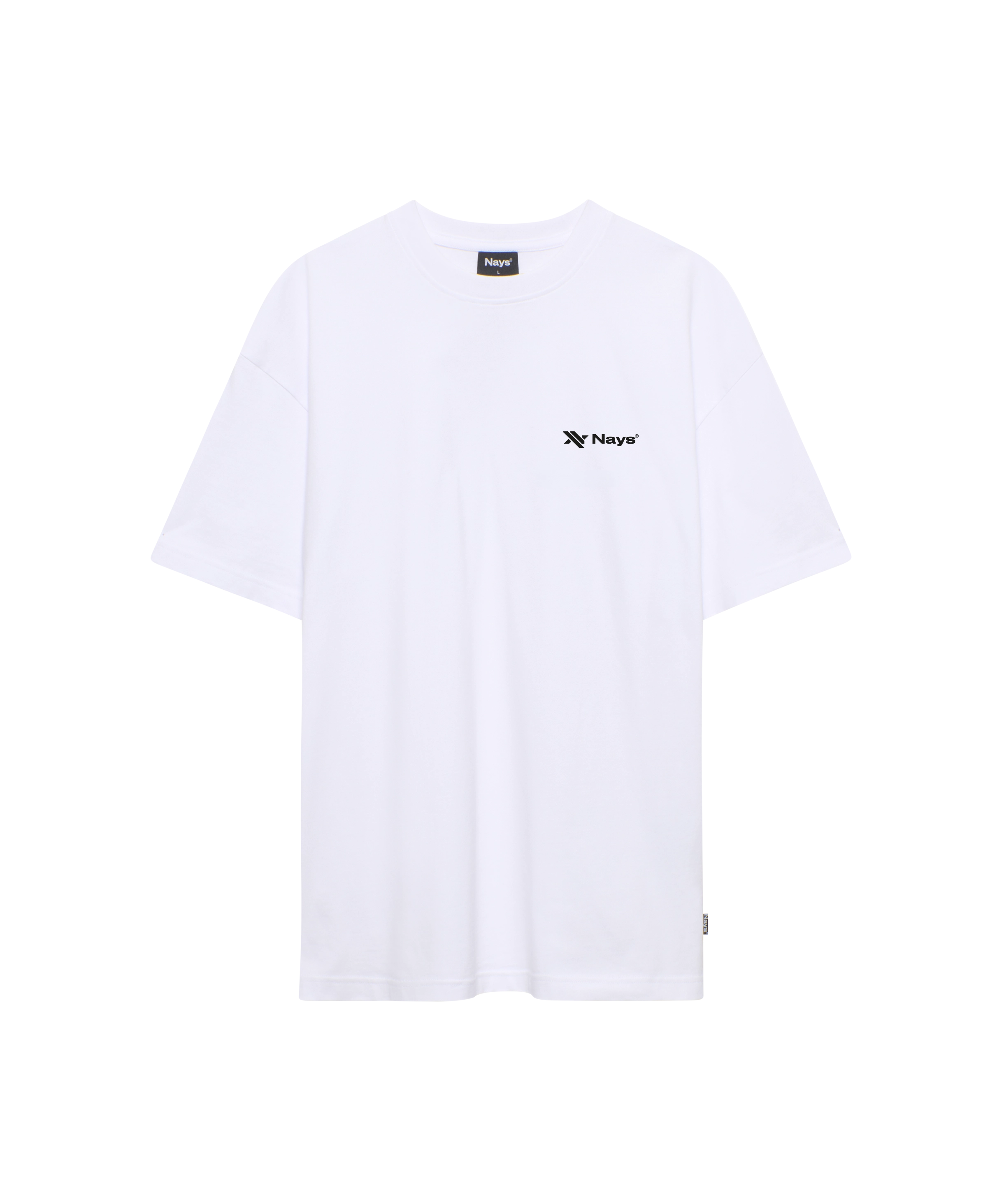Weißes Nays T-Shirt mit schwarzem Logo-Print auf der Brust.