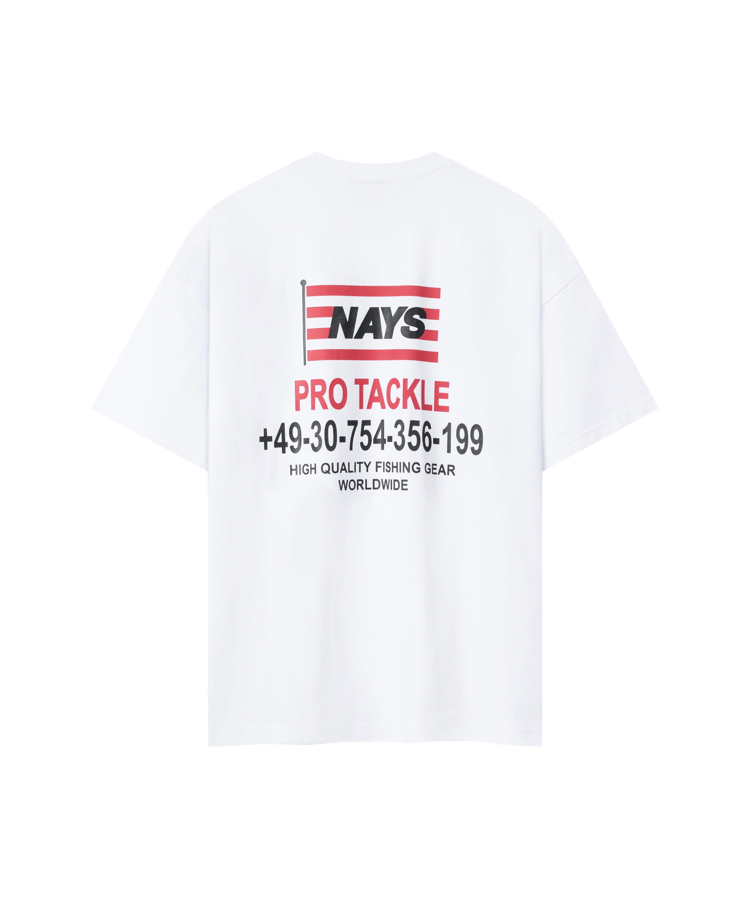 Nays Worldwide T-Shirt Weiß Rückansicht mit High Quality Fishing Gear Print.