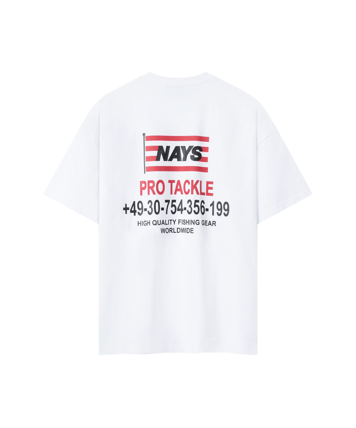 Nays Worldwide T-Shirt Weiß Rückansicht mit High Quality Fishing Gear Print.
