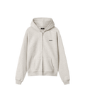 Die Vorderanicht eines Hoodies mit Reißverschluss in grau melange. Das Kapuzen-Sweatshirt hat seitliche Eingriffstaschen und ein kleines Nays Logo auf der Brust. 
