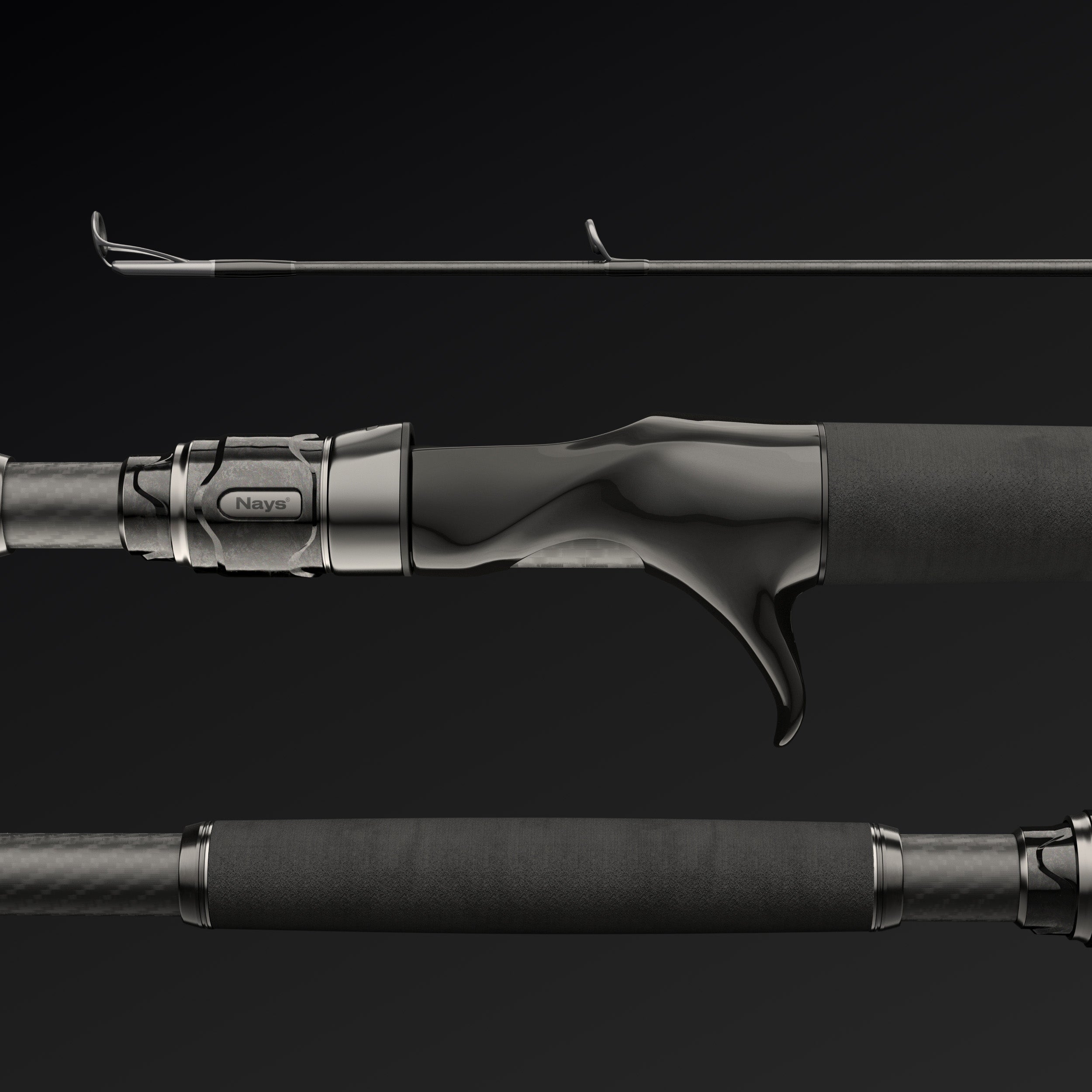 Im Ausschnitt eine Grafik mit Fokus auf Rollenhalter und Handstück der Nays NXT PRO Casting Raubfisch Angelrute.