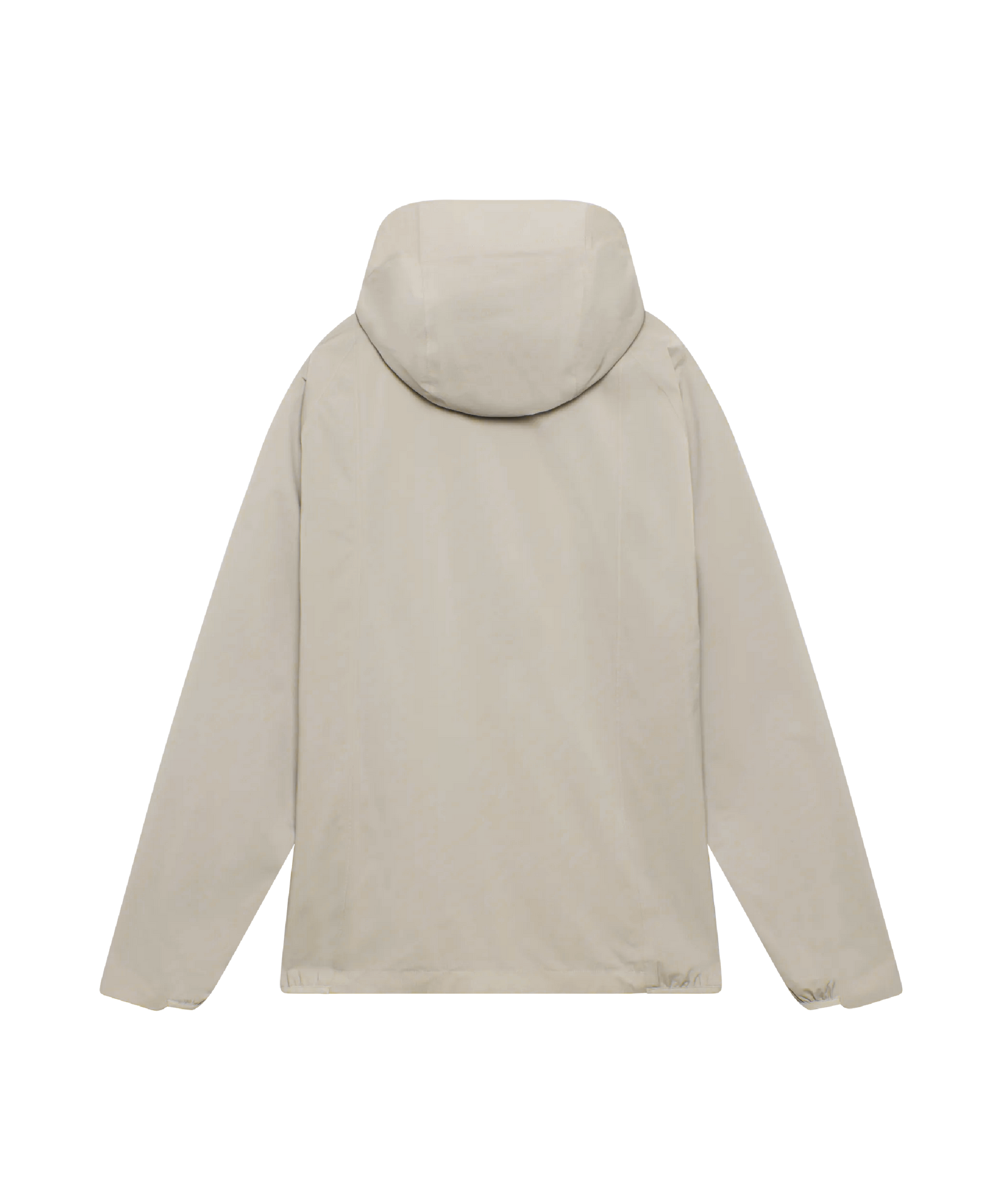 Rückansicht der Nays 2L Defend Mono Jacket, einer beigen Windjacke mit Kapuze, elastischen Bündchen, geradem Saum und sportlichen Raglanärmeln für Bewegungsfreiheit.