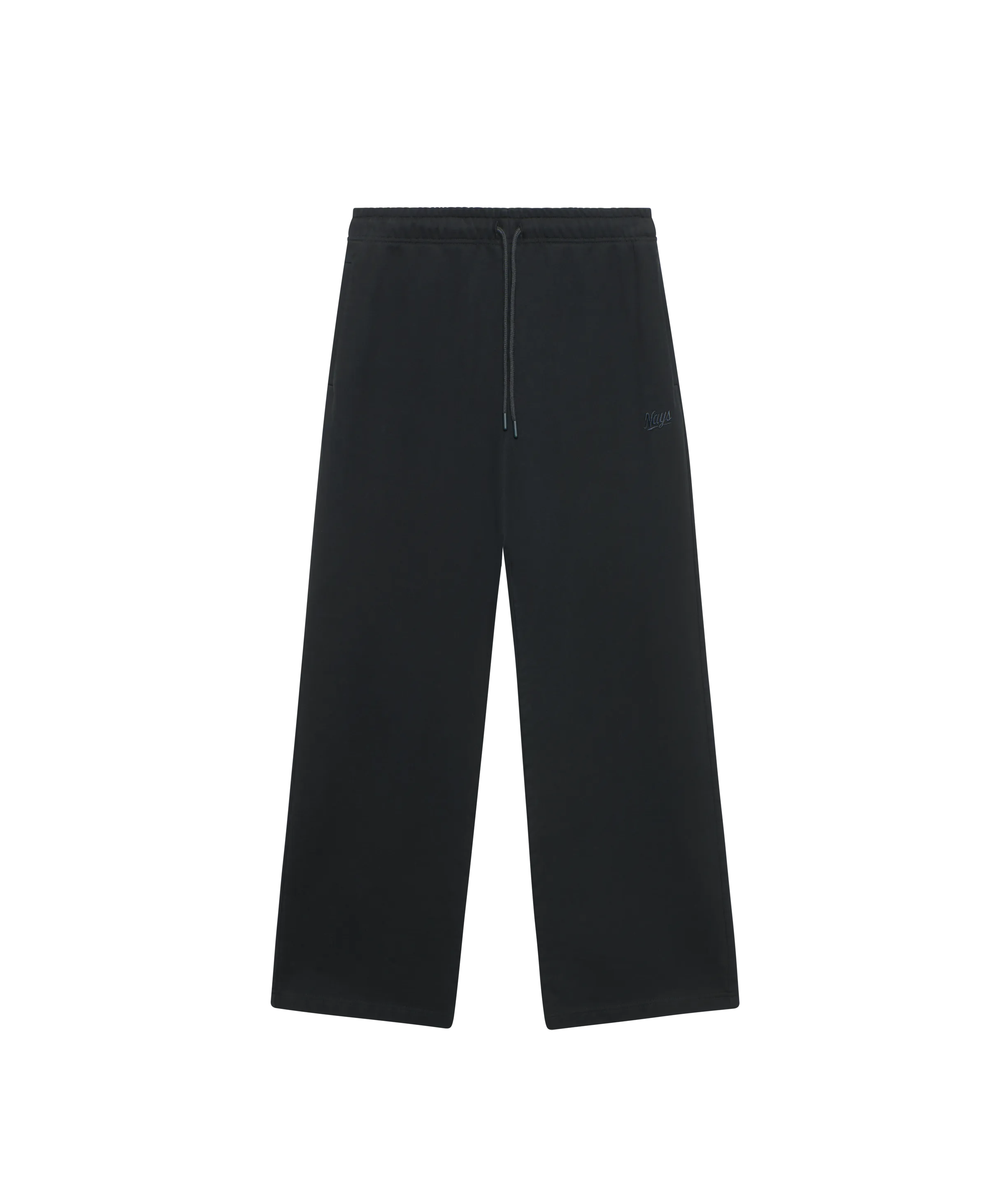 Schwarze Nays Jogginghose mit weitem Bein, elastischem Kordelzug-Bund und dezentem Logo-Stick.